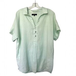 Seaform Green Linen Blouse, Lafayette 148, XL